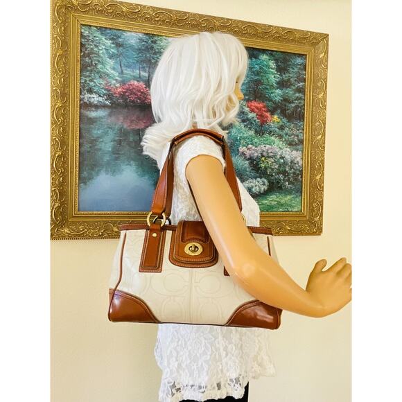Coach cream brown stitch signature multicolored Carryall shoulder bag 11330 - Picture 4 of 10